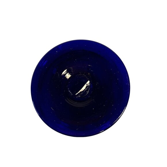 Set-2 Hand Blown Mexican Wine/Water Glass Goblets Cobalt Blue Rims & Base 8" - Picture 5 of 9